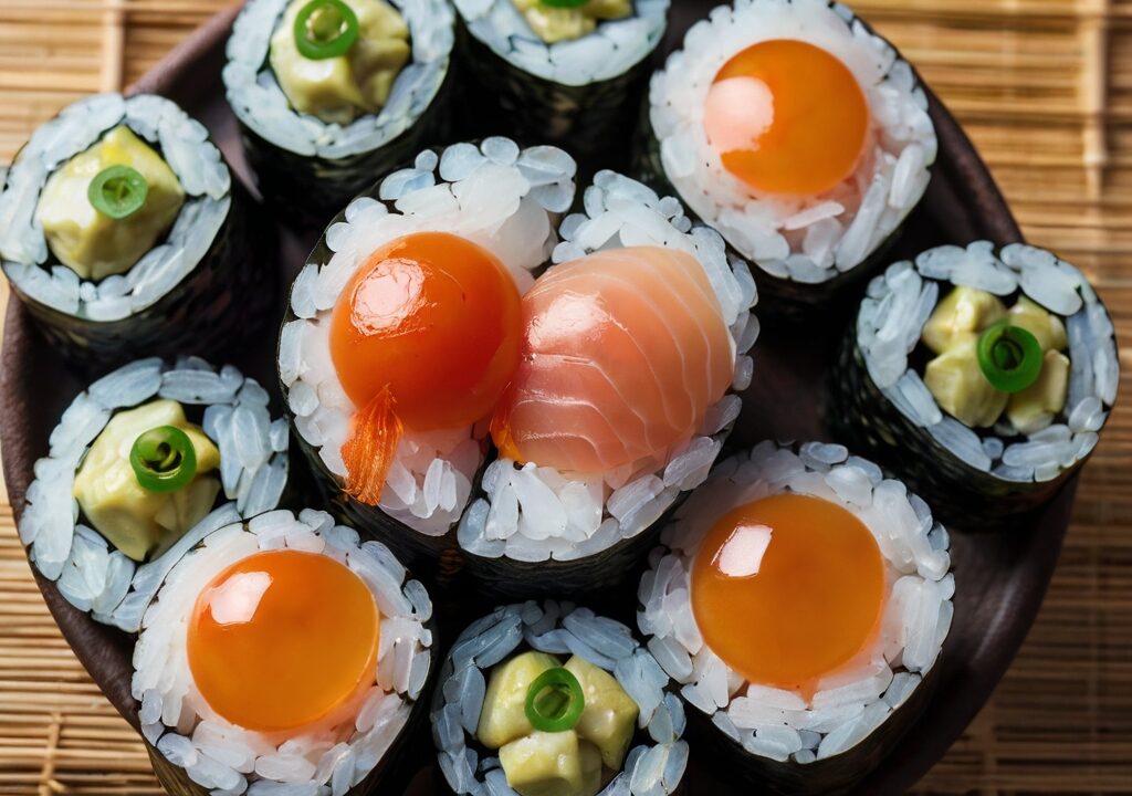 fish eggs on sushi